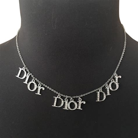 dior silver logo necklace|necklace that says dior.